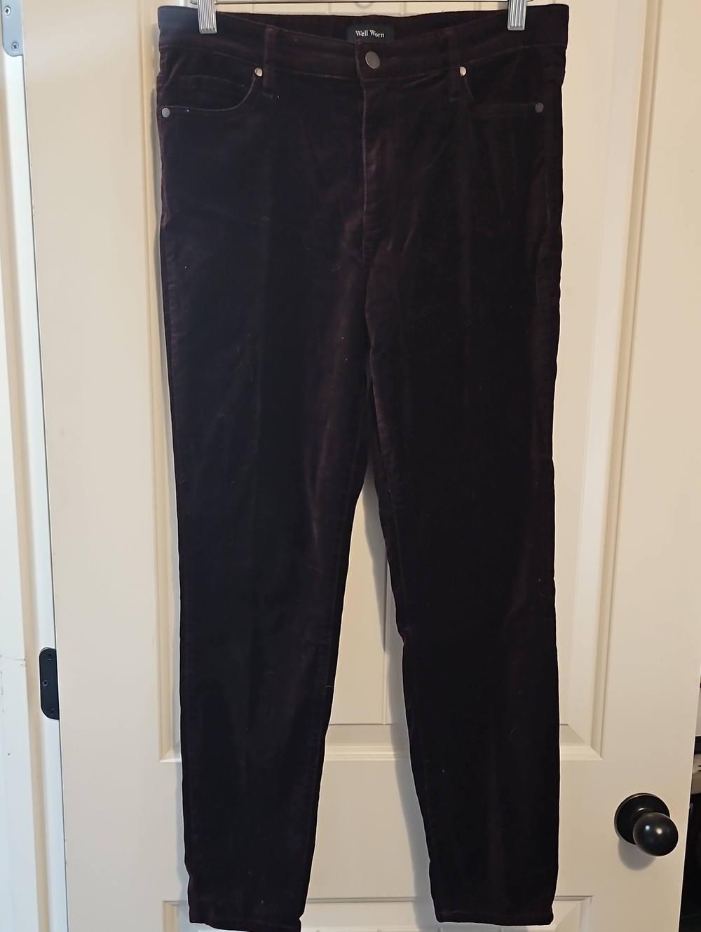 Well Worn Burgundy Straight-Leg Velvet Pants